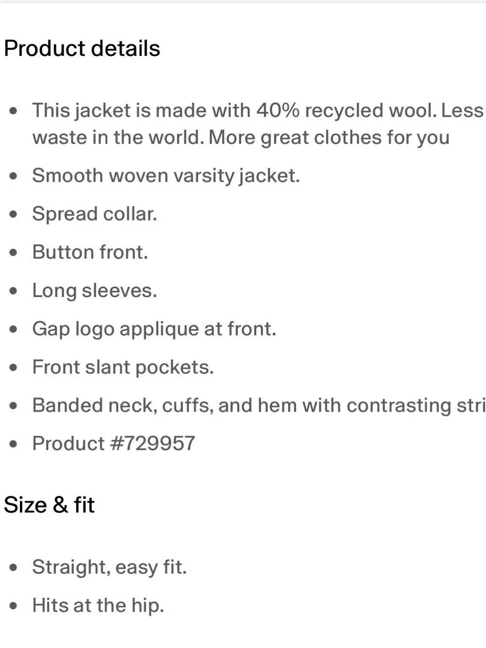 Gap Kids Varsity Letterman Jacket Wool Blend Bomber Coat Size M (8)